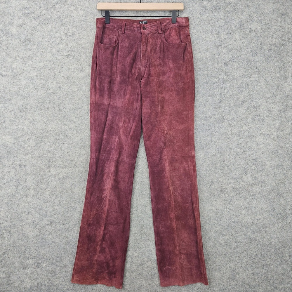 New Frontier Women's Burgundy Suede Pants Size 8 Leather High Rise Flare Vintage